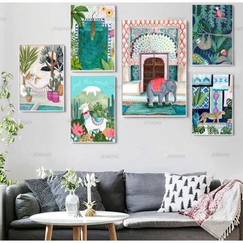 Nordic Posters Leopard Cheetah Jungle Llama and Animal Prints Wall Art Canvas Painting Wall Pictures for Living Room Home Decor