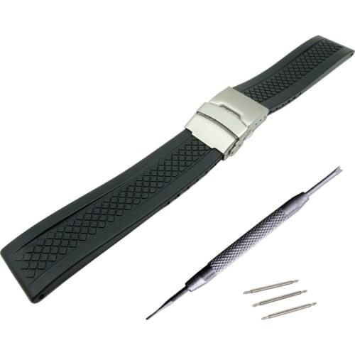 20mm 22mm Black Silicone Rubber Watch Band Strap Straight End Bracelet Waterproof Buckle with tool and spingbars -3