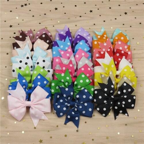 20PCS/Lot Dot Boutique Grosgrain Ribbon Girl Bow Elastic Hair Tie Clip Hair Band Bow DIY Hair Accessories Best Gift 2018
