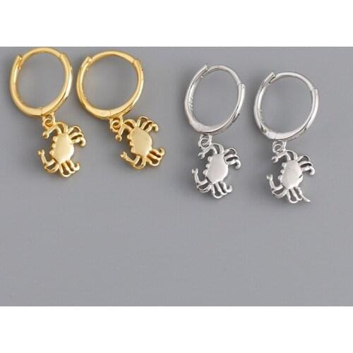 1Pair Crab 925 Sterling Silver Dangle Earrings for Women 2021 Trend Jewelry Piercing Glossy Circle Crab Stud Earrings for Teens