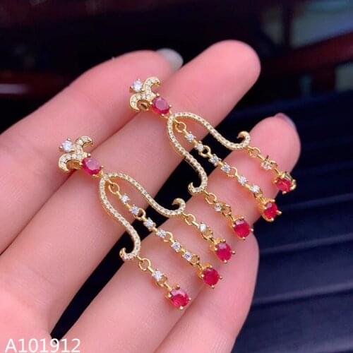 KJJEAXCMY Supporting detection 925 Sterling Silver Natural Ruby Girl Earrings Gold Exaggerated Support Detection