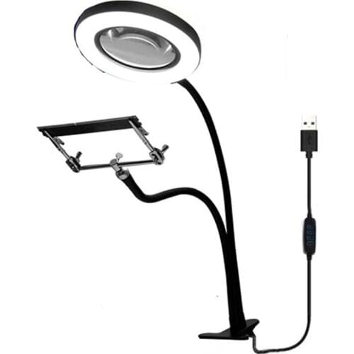 LED Helping Hands Soldering Lamp Third Hand Tool Magnifier Glasses with USB Power Supply