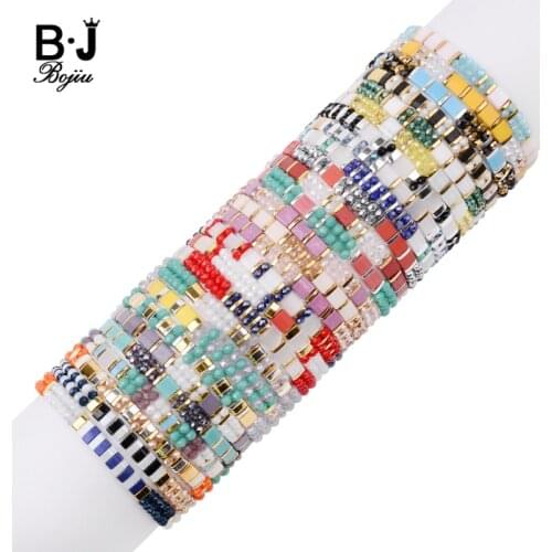 BOJIU 27 Colors Boho Customized Bracelets For Women Jewelry Gold Loom Japan Miyuki Delica Tila Beads Bracelet Summer Beach BC354