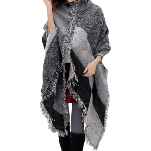 Woman Scarves Winter Large Thick Long Cashmere Wool Blend Soft Plaid Scarf Retro Warm Tassel Shawl Wrap Plaid Scarf #YJ2