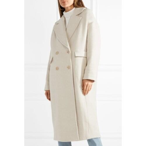 Pop New Fall Winter Women Simple Wool Maxi Long Double Breasted Coat Silhouet Female Outerwear Manteau Femme Abrigos Mujer