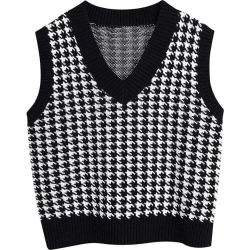 V-Neck Knitted Vest Sweater Womens Sweater Spring Autumn Winter New Korean Loose Wild Sweater Vest Sleeveless Pullover Sweater
