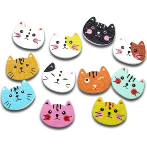 100pcs Mixed 16x13mm Cat Wooden Buttons For Clothing Needlework Scrapbooking Wood Botones Decorative Crafts Diy Accessories