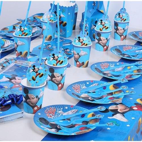 115pcs 10 Person Mickey Mouse Disposable Tableware Set Kids Happy Birthday Baby Shower Party Decor Banner Cup Plates Supplier