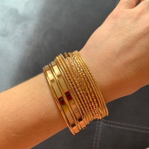 14pcs/sets Punk Gold Color Bracelets for Women Fashion Alloy Metal Unfading Bangle Bohemian Jewelry Accessories Wholesale