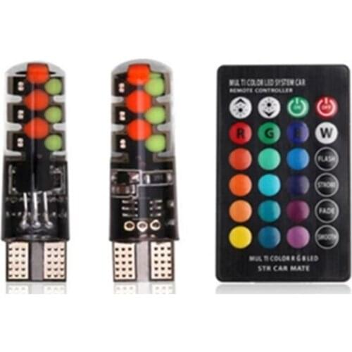 2pcs T10 W5W RGB LED Bulbs With Remote Control Strobe Flash Car Parking Light