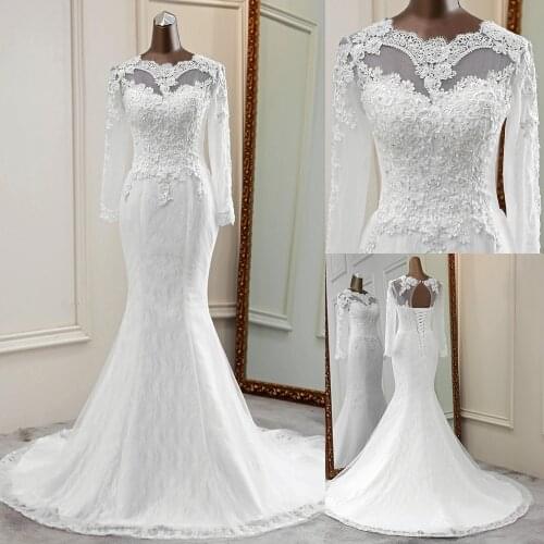 2020 New flower wedding dress long sleeves marriage vestido de noiva sereia elegant wedding gowns applique mermaid bride dress
