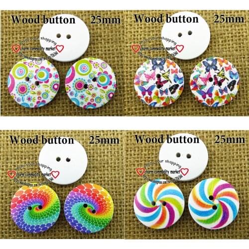 30PCS 25MM Painting Wood Butterfly Buttons Flower Boots Coat Sewing Clothes Accessory MCB-775
