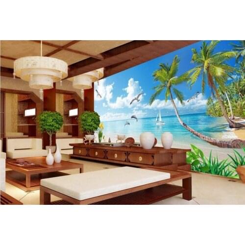 3d murals wallpaper for living room Home Dolphin Beach sea photo wall murals wallpaper 3d stereoscopic wallpaper