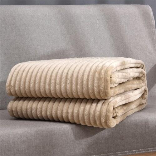 Beddowell Soft Fluffy Striped Flannel Blankets For Beds Solid Coral Fleece Throw Winter Bed Linen Sofa Cover Bedspread Blankets