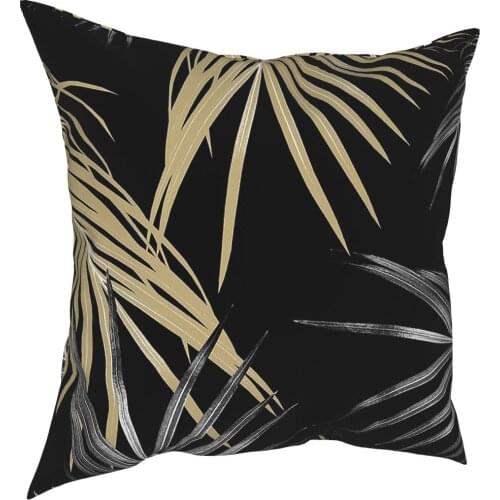 Gold Gray Palm Leaves Pillow Case Home Decor Tropical Leaf Cushion Cover Throw Pillow for Car Polyester Double-sided Printing