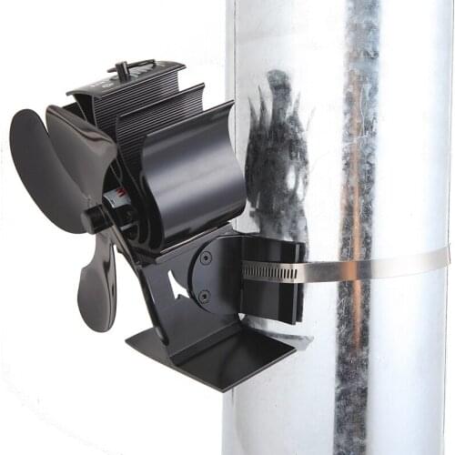 Black Fireplace 4 Blade Heat Powered Stove Fan Log Wood Burner Eco Fan Quiet Home Fireplace Fan Efficient Heat Distribution