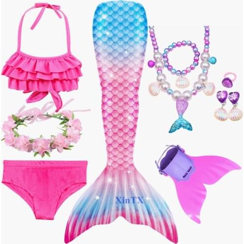Kids Mermaid Tail With or No monofi Bikini Swimming Summer Swimmable Children Costume Cosplay Halloween Party Dress Girls Dress