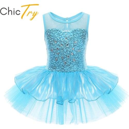 ChicTry Kids Shiny Sequins Sleeveless Ballet Tutu Dress Girls Gymnastics Ballet Leotard Children Stage Lyrical Dance Costumes