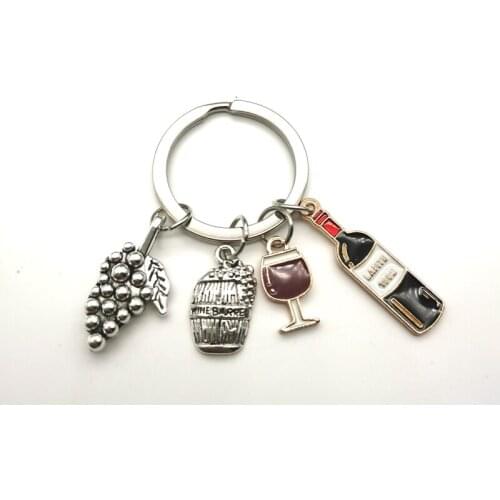 Enamel pendant European and American wine bottle wine grape glass wine grape new key ring car key ring clothing jewelry
