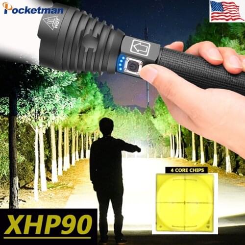 EZK20 Dropshipping XHP90 LED Flashlight Zoom USB Rechargeable Power Display Powerful Torch 18650 26650 Handheld Light