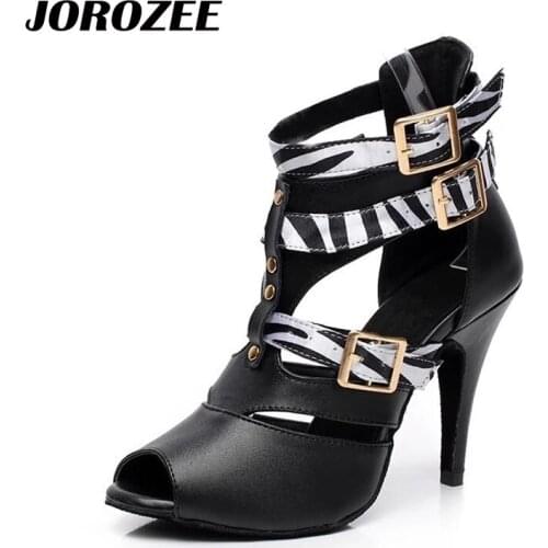 JOROZEE Latin Dance Shoes Women Real Leather Salsa Party Wedding Ballroom Dancing Shoes High Heel 10cm Soft Outsole