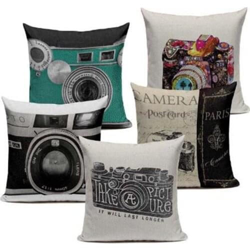 Vintage style classic decorative throw pillowcase Green Flower Camera Black White cushion cover sofa home almofadas wholesale