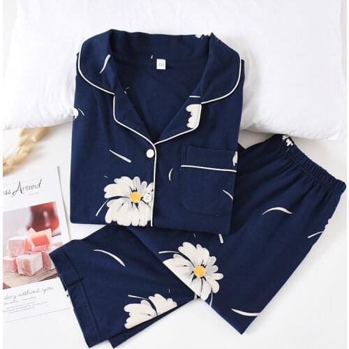 New Women Pajamas Sets with Flower Nightwear Long Sleeve Trousers Pyjama Femme 100% Cotton Sleepwear Fall 2020 Camison Mujer