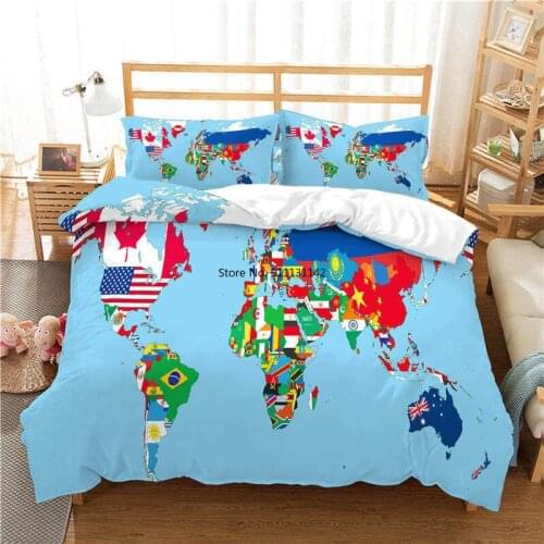 World Map 3D Reactive Printing Bedding Set Duvet Cover Pillowcases Comforter Bedding Sets Country Map Bedclothes Bed Linen