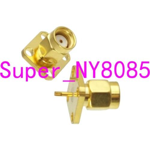 Connector RP.SMA male jack 4-hole 12.7mm flange solder panel mount straight