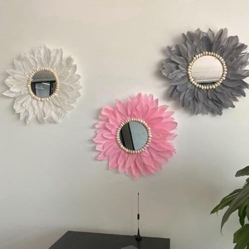 Handmade Macrame Feather Glass Wall Mirror Hanging Dressing Makeup Mirrors for Bathroom Living Room Bedroom Home Art Decor