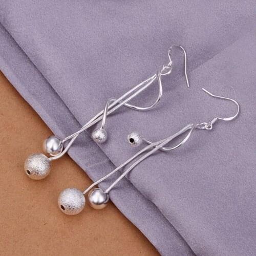 Fashion jewelry Earring For Women, Plated Earrings Two lines of sand light bead /QPLLZONA ULLKOUYF silver color