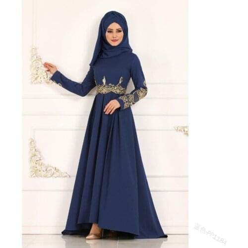 Muslim Womens European and American Three-dimensional Embroidery High Waist Slim National Long Skirt Temperament Swing Dress