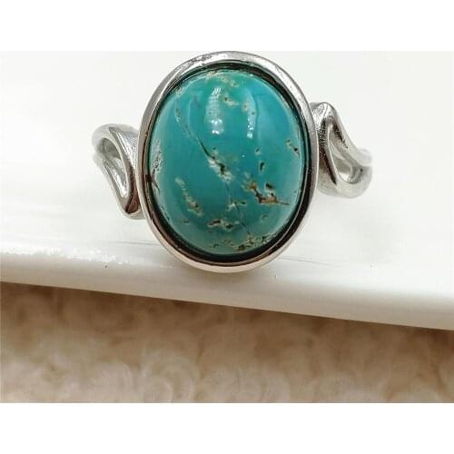 Genuine Natural Green Turquoise Quartz Adjustable Ring Oval 12x10mm 925 Sterling Silver Turquoise Bead Ring AAAAA