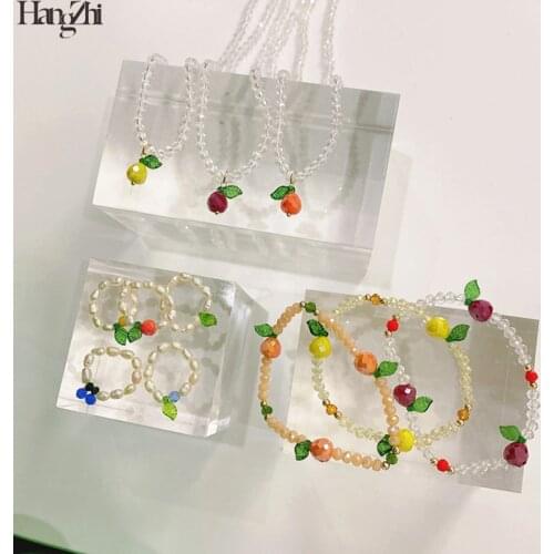 HangZhi 2021 New Transparent Fruits Pendant Beaded Necklace Korean Acrylic Crystal Choker Necklace for Women Girls Jewelry