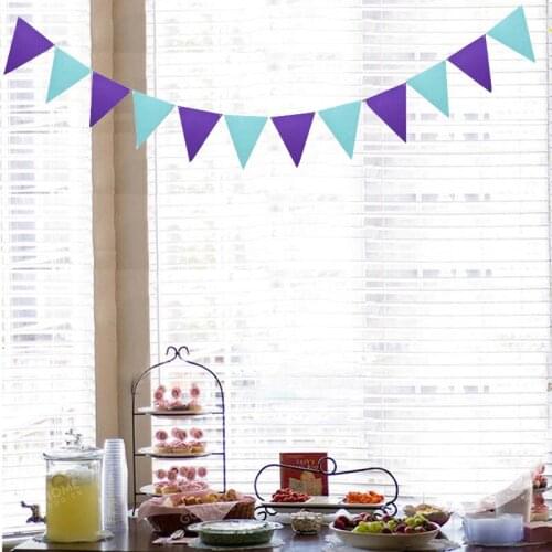New Big 4M 12 Flags Sky Blue Purple Flags Banners Garland Wall Hanging Bunting Pennant Baby Shower Birthday Party Decoration