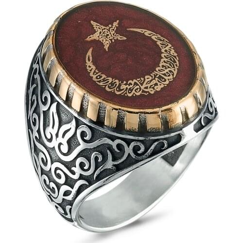 Original New Hot Sale Moon Star English Men Rings Antique Islamic Trendy Bohemian 925 Silver Ottoman Mens Ring Vintage Jewelry