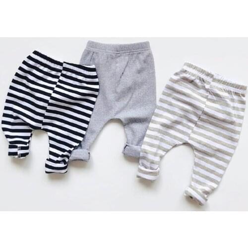 0-2 Years Baby Pants Cotton Elastic Baby Boy Long Pants Summer Autumn Striped Trousers Mid Waist PP Pants