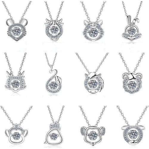 Geoki 925 Sterling Silver Perfect Cut Passed Diamond Test 0.3 Ct D Color VVS1 Moissanite 12 Chinese zodiac Pendant Necklace