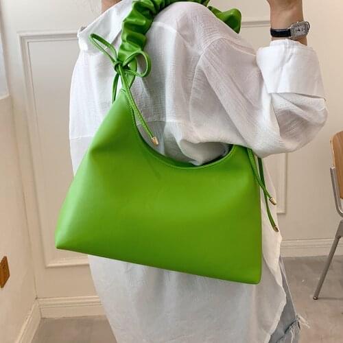 Pleated Shoulder Strap 2021 Summer Quality PU Leather Bucket Crossbody Bags Womens Small Shoulder Purses and Handbag Green