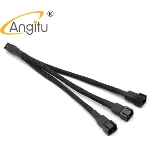 Angitu Splitter Black Sleeved Male to Female 3Pin Fan 3Way Cable