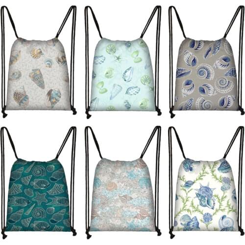 Funny Starfish Sea Conch Print Drawing Backpack Female Shoulder Bag Children Leisure Marine Organisms Portable Drawstring Bags