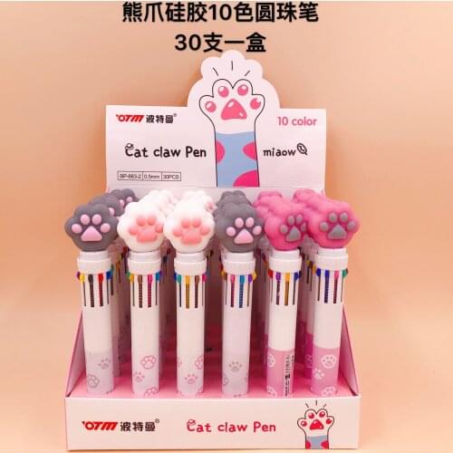 30 Pcs/1 Lot Kawaii Ballpen 10 Color Cartoon Bear Claw Ballpoint Pens Pens School Stationery Writing Supplies Office Supplies