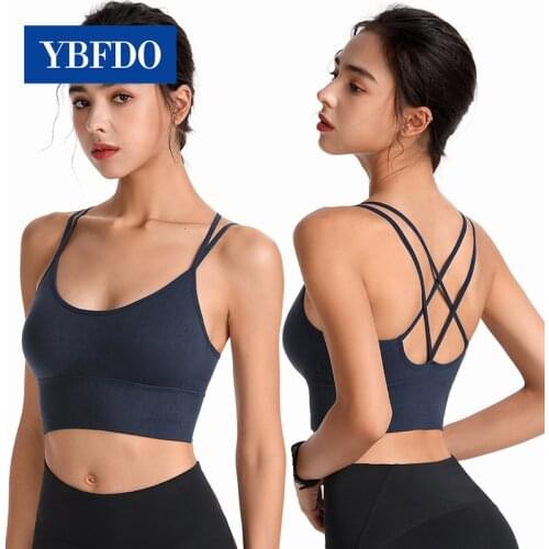YBFDO Women Shockproof Cross Straps Running Gym Sport Bras Top Beauty Back Push Up Workout Fitness Yoga Underwear