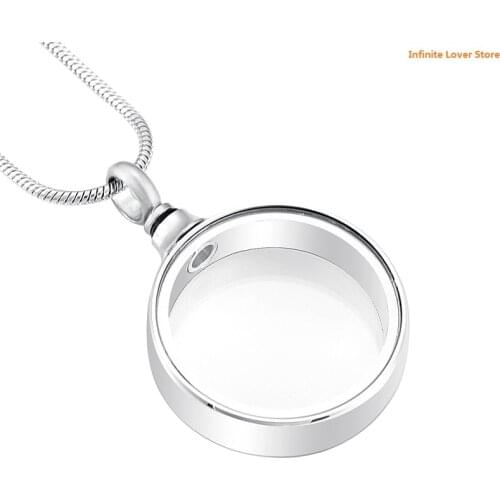 IJD9889 Glass Secret Capsule Cremation Ash Circle Urn Pendant Necklace Stash Locket Vial