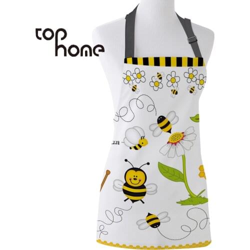 Tophome Kitchen Apron Bee Cartoon Printed Adjustable Sleeveless Canvas Aprons for Men Women Kids Home Cleaning Tools