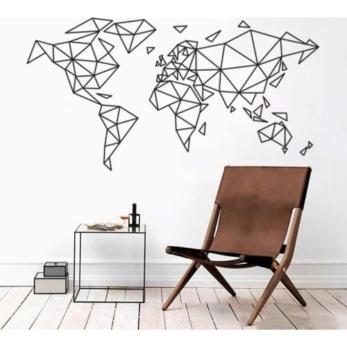 Vinyl Wall Decals Map Of World Design Decorative Wall Sticker Home Office Room Decoration Geometric Graphics Map Murals AZ953