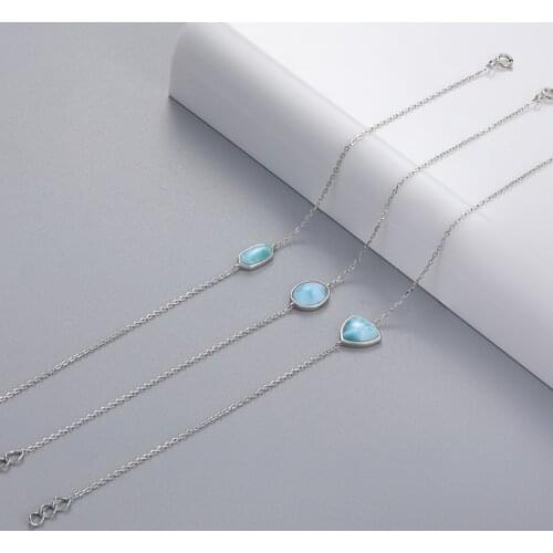 Jewelry Charm 925 Sterling Silver Larimar Woman Bangle New 2021 Wholesale Fashion For Party TRENDY Oval Triangle Bracelet Gift