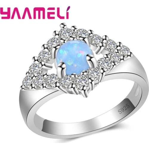 Blue Fire Opal Stones Fashion Cubic Zirconia Sparkling Mid Rings For Female Romantic Party Engagement Wedding Jewelry