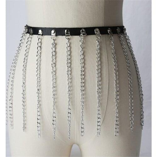 Punk Style Nightclub Sexy Hot Show PU Leather Belly Belt Multi-chain Long Tassel Wild Waist Accessories Girl Chain Waist Jewelry