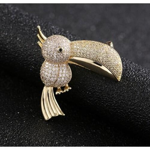 Zhijia Creative Gold Silver Color Rhinestone Balaeniceps Rex Design Pins Brooches For Women Men Party Jewelry
